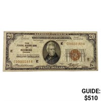 1929 $20 US Bank of Richmond, VA Fed Res Note