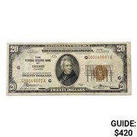 1929 G $20 US Bank of Chicago, IL Fed Res Note