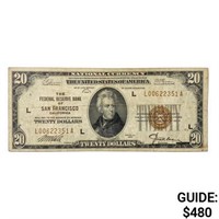 1929 L $20 US San Francisco Bank, CA Fed Res Bank