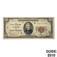 1929 D $20 US Cleveland Bank, OH Fed Res Note