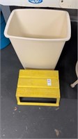 Small yellow stepstool, and 8 gallon garbage can