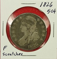 1826 Capped Bust Half Dollar F Scratches