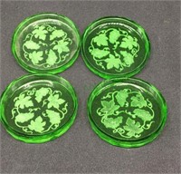Set of four uranium glass vintage coasters with