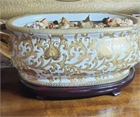 Oval Chinese dish on wood stand