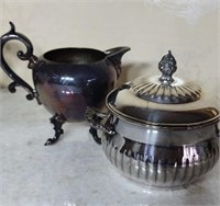 Silver-plated sugar bowl and a creamer
