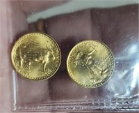 Pair of 1988 USA 5 Dollar gold pieces