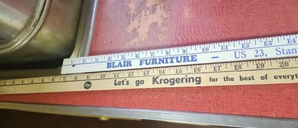 Pair of yard sticks Kroger and Blair furniture