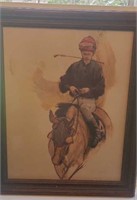 Jockey on a horse print approx 22 x 27 Inches