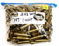 Bag of, .243 WIN. once fired brass marked 147 pcs.