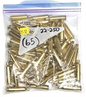 Bag of .22-250 REM brass marked 65 pcs.