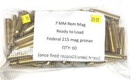 Lot, 7mm REM Mag primed brass, 60 with Federal 215