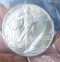 1987 1 ounce fine silver 1 dollar silver eagle