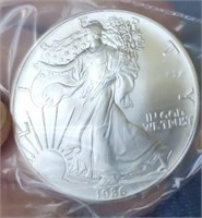 1986 1 ounce fine silver dollar silver eagle