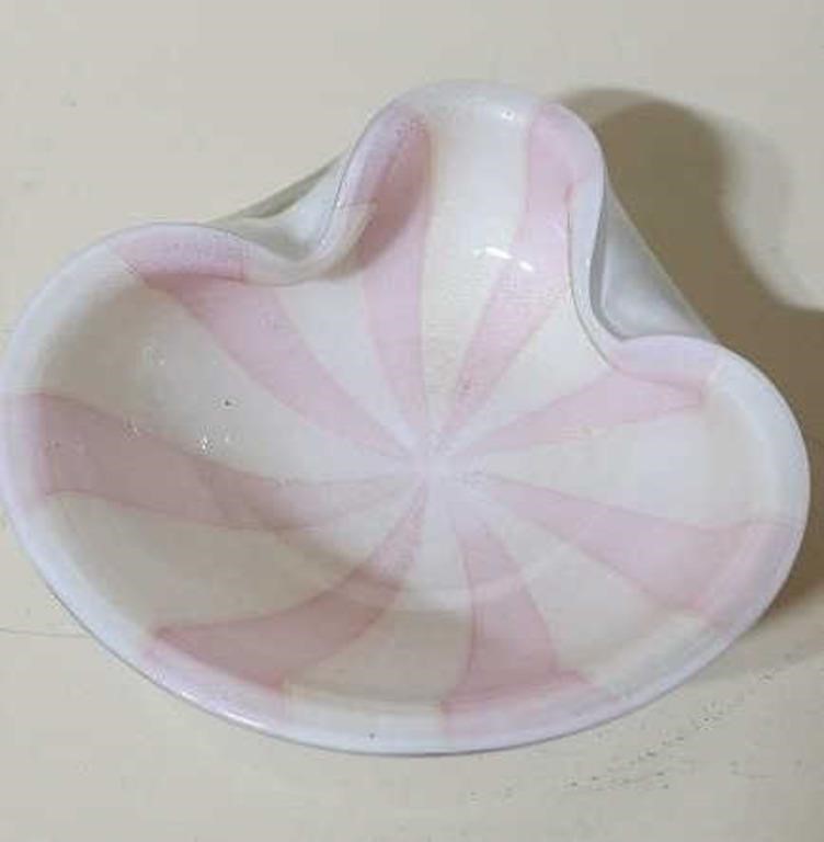 Pink and white art glass dish