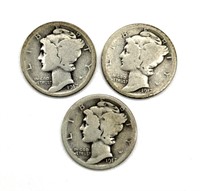 (3) Mercury Dimes : 1917-D, 1917, and 1917-S