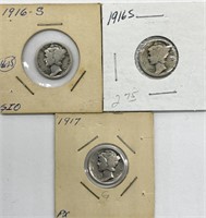 (3) Mercury Dimes : 1916-S and 1917