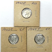 (3) Mercury Dimes : 1942-P and 1945-P