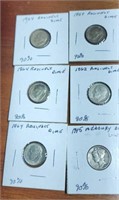 Group of 5 Roosevelt and 1 mercury silver dime