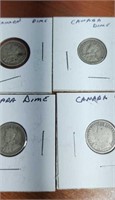 Group of 4 silver Canadian dimes