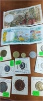 Group of foreign coins and paper money