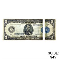 1914 $5 Fed. Reserve Note Torn