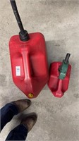 One 5 gallon red gas can and one 2 gallon gas can