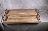 2 Decorative Wooden Trays with Metal Handles