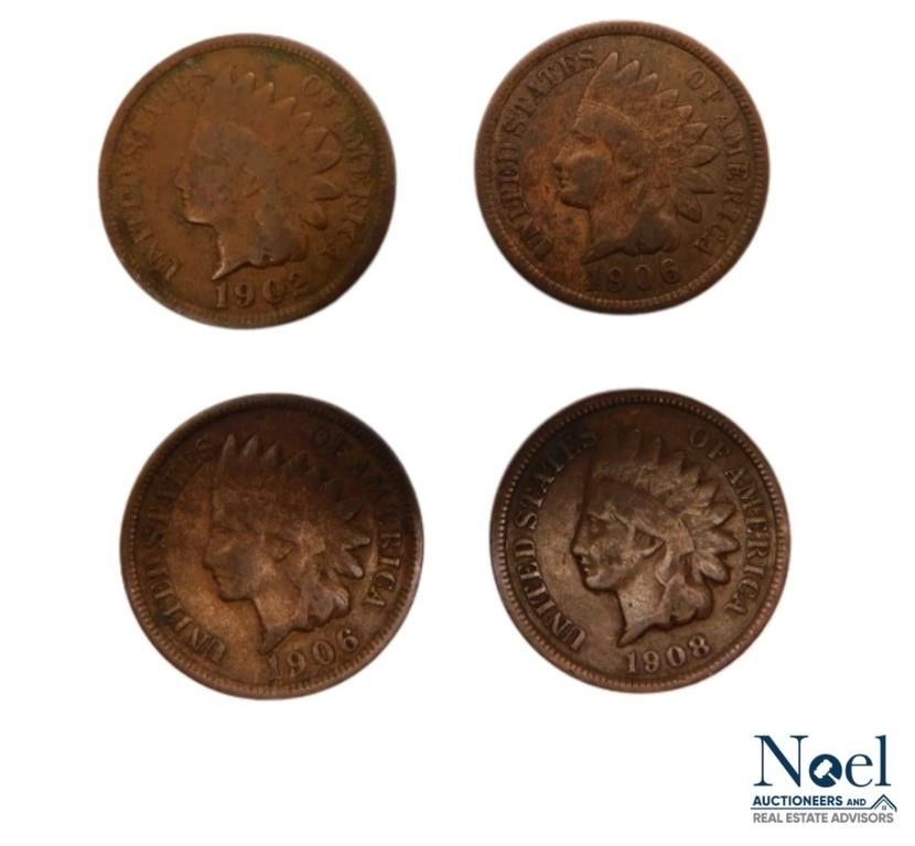 1902, (2) 1906, & 1908 Indian Head Penny