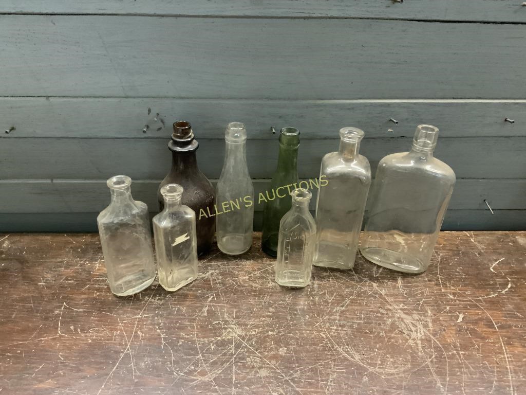 8 MEDICINE AND OTHER GLASS BOTTLES