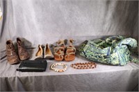 3 pairs Ladies Shoes, 2 Necklaces, Purse