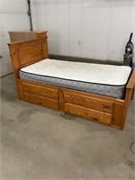 OFFSITE MELFORT: Oak Captains bed w/mattress