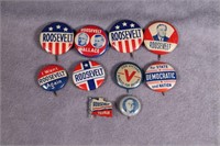9 Original Roosevelt Campaign Buttons and extra