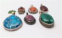 Lot 7 Sterling Silver And Stone Pendants