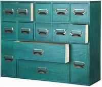Blue Apothecary Cabinet  14 Drawers  21x16.7"
