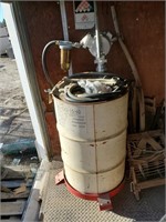 55 Gallon  Drum, Pump And Hoses On Rolling Stand
