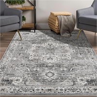 Washable Rug 8x10 - Stain Resistant  Grey