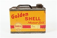 EARLY GOLDEN SHELL MOTOR OIL IMP GALLON SQUARE CAN