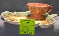 Vintage art pottery leaf shaped cup and saucer set