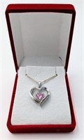 Sterling Genuine Pink Topaz & Cz Necklace Gift Box