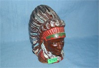 Hand painted American indian chief bank