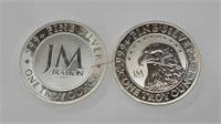 2-JM Bullion 1 Troy Oz. Silver Rounds