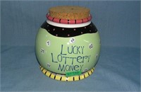 Lucky Lottery money bank jar all painted porcelain
