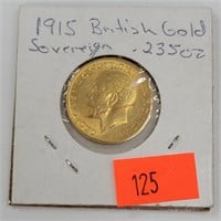 1915 British Gold Sovereign Coin .235oz.