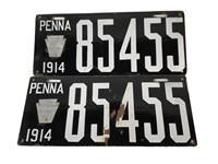 Pair of Pennsylvania 1914 Porcelain License Plates