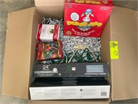 BOX OF CHRISTMAS LIGHTS AND EXTENSION CORDS