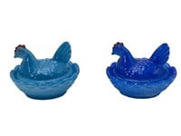 2 Miniature Blue Hens On Nests