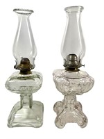 2 Vintage Large Glass Oil Lamps