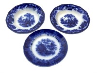 2 Flow Blue Scinde & 1 Shanchai Plate