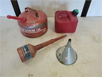 Gas cans and funnels