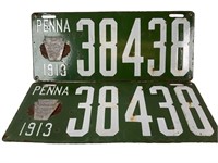 2 PENNA 1913 Porcelain License Plates